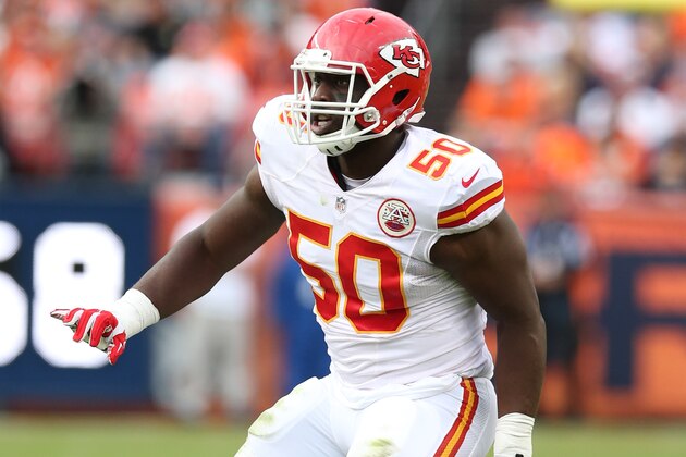 DENVER, CO - NOVEMBER 15:  Justin Houston #50 of the Kansas City Chiefs in action during the game against the Denver Broncos at Sports Authority Field At Mile High on November 15, 2015 in Denver, Colorado.  The Chiefs defeated the Broncos 29-13.  (Photo by Rob Leiter via Getty Images)
