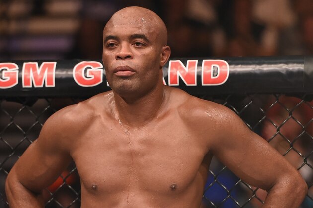 LAS VEGAS, NV - JANUARY 31:  Anderson Silva of Brazil battles Nick Diaz (not pictured) in their middleweight bout during the UFC 183 event at the MGM Grand Garden Arena on January 31, 2015 in Las Vegas, Nevada.  (Photo by Josh Hedges/Zuffa LLC/Zuffa LLC via Getty Images)