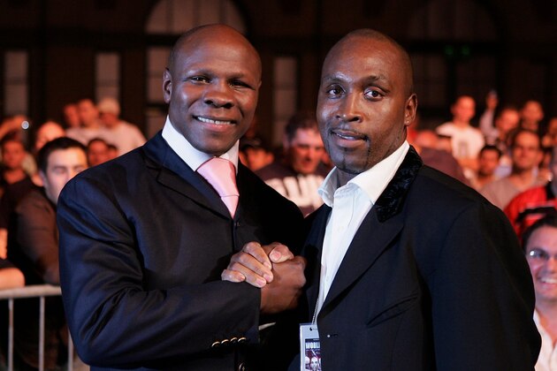 LONDON - SEPTEMBER 15:  Chris Eubank and Nigel Benn pose during the WBC light-welterweight fight between Junior Witter and DeMarcus Corley on September 15, 2006 at Alexandra Palace in London, England. (Photo by John Gichigi/Getty Images)