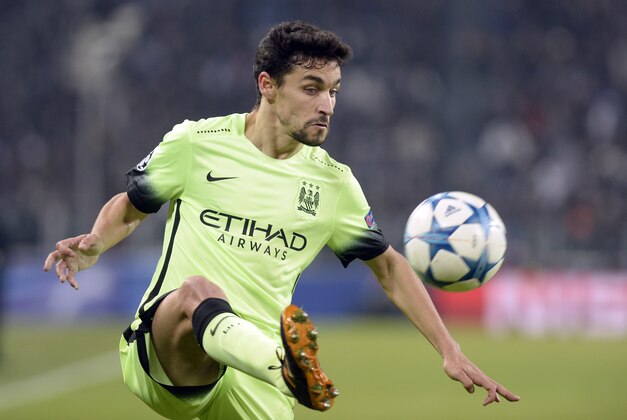 Manchester City's Jesus Navas controls the ball during the Champions League, group D soccer match between Juventus and Manchester City, at the Juventus Stadium in Turin, Italy, Wednesday, Nov. 25, 2015. (AP Photo/Massimo Pinca)