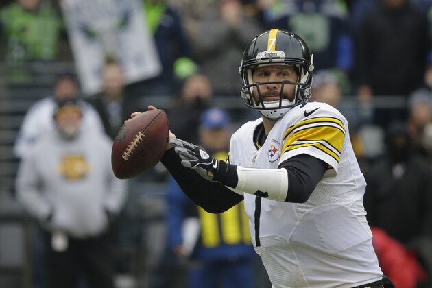 Pittsburgh Steelers quarterback Ben Roethlisberger throws against the Seattle Seahawks in the first half of an NFL football game, Sunday, Nov. 29, 2015, in Seattle. (AP Photo/Ted S. Warren)