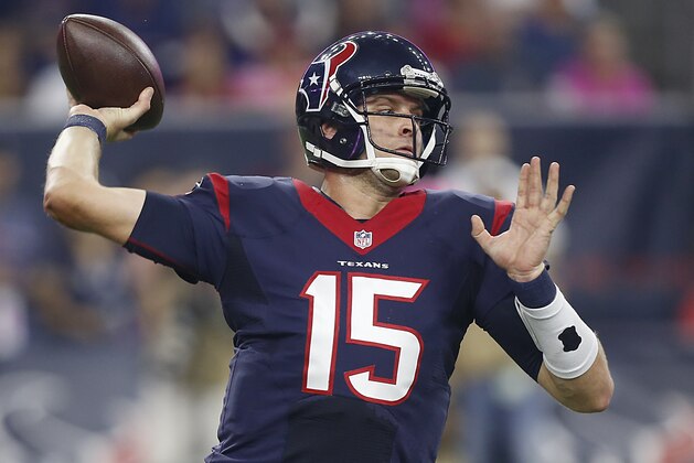 HOUSTON, TX - OCTOBER 08: Ryan Mallett #15 of the Houston Texans in the passes against the Indianapolis Colts in the first quarter on October 8, 2015 at NRG Stadium in Houston, Texas. (Photo by Bob Levey/Getty Images)