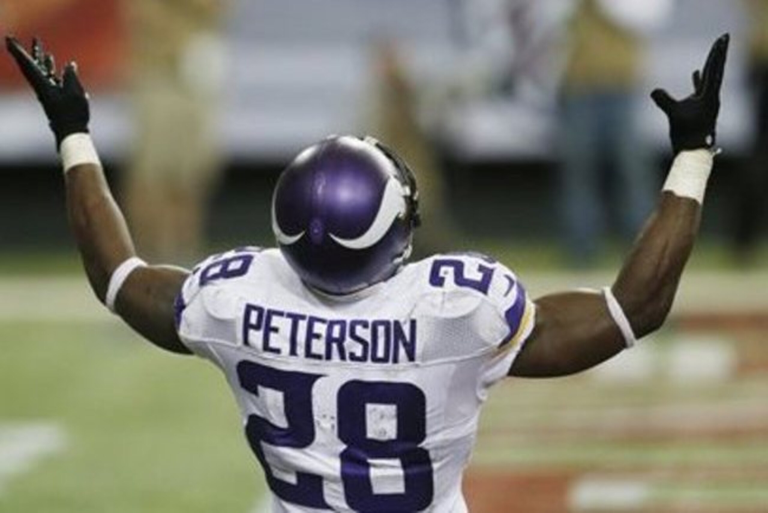 Minnesota Vikings running back Adrian Peterson (28) celebrates his touchdown against the Atlanta Falcons during the second half of an NFL football game, Sunday, Nov. 29, 2015, in Atlanta. (AP Photo/Butch Dill)