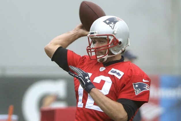 New England Patriots quarterback Tom Brady delivers a pass during an NFL football practice, Wednesday, Dec. 2, 2015, in Foxborough, Mass. The Patriots are to play the Philadelphia Eagles Sunday, Dec. 6 in Foxborough. (AP Photo/Steven Senne)