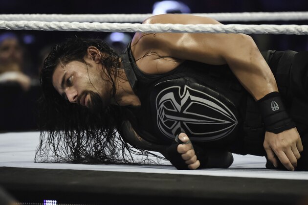 MIAMI, FL- SEPTEMBER 01: Roman Reigns looks on during the WWE Smackdown on September 1, 2015 at the American Airlines Arena in Miami, Florida.  (Photo by Ron ElkmanSports Imagery/Getty Images)