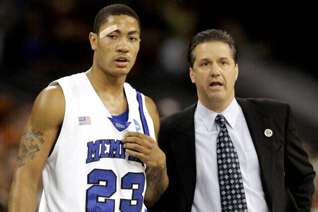 FILE - In this March 30, 2008, file photo, Memphis coach John Calipari talks with Memphis guard Derrick Rose (23) in the first half of the NCAA South Regional basketball final, in Houston. Rose, who led Memphis to the 2008 national title game, appears to be at the center of an NCAA investigation of major violations during that season. (AP Photo/Eric Gay, File) FILE - In this March 30, 2008, file photo, Memphis coach John Calipari talks with Memphis guard Derrick Rose (23) in the first half of the NCAA South Regional basketball final, in Houston. Rose, who led Memphis to the 2008 national title game, appears to be at the center of an NCAA investigation of major violations during that season. (AP Photo/Eric Gay, File)