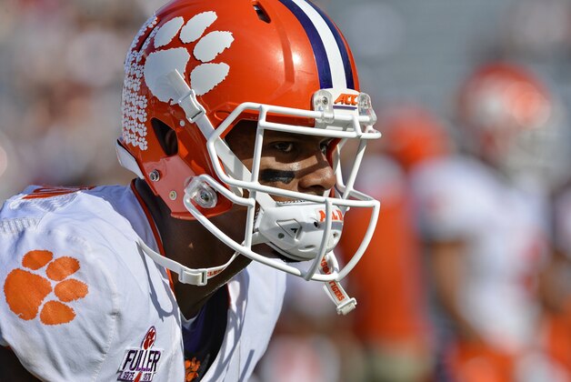 Clemson quarterback Deshaun Watson goes through warm ups before the start of an NCAA college football game against South Carolina Saturday, Nov. 28, 2015, in Columbia, S.C. Clemson won 37-32. (AP Photo/Richard Shiro)