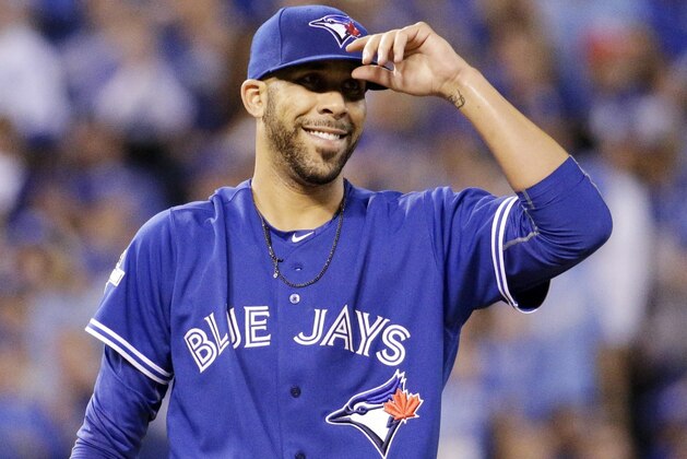 Toronto Blue Jays starting pitcher David Price smiles during the third inning in Game 6 of baseball's American League Championship Series against the Kansas City Royals on Friday, Oct. 23, 2015, in Kansas City, Mo. (AP Photo/Charlie Riedel) Toronto Blue Jays starting pitcher David Price smiles during the third inning in Game 6 of baseball's American League Championship Series against the Kansas City Royals on Friday, Oct. 23, 2015, in Kansas City, Mo. (AP Photo/Charlie Riedel)