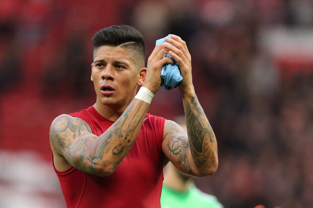 MANCHESTER, ENGLAND - OCTOBER 25:  Marcos Rojo of Manchester United walks off after the Barclays Premier League match between Manchester United and Manchester City at Old Trafford on October 25, 2015 in Manchester, England.  (Photo by Matthew Ashton - AMA/Getty Images)