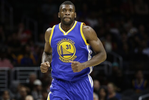 Golden State Warriors center Festus Ezeli makes his way down the court during the first half of an NBA preseason basketball game against the Los Angeles Clippers, Tuesday, Oct. 20, 2015, in Los Angeles. (AP Photo/Jae C. Hong)
