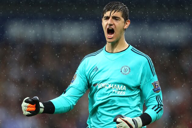 WEST BROMWICH, ENGLAND - AUGUST 23:  Thibaut Courtois of Chelsea celebrates during the Barclays Premier League match between West Bromwich Albion and Chelsea on August 23, 2015 in West Bromwich, United Kingdom.  (Photo by Catherine Ivill - AMA/Getty Images)