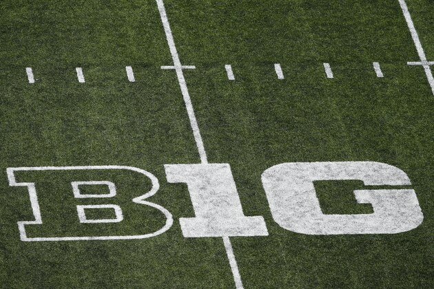 COLUMBUS, OH - OCTOBER 10: General view of the Big Ten logo seen on the field during the game between the Ohio State Buckeyes and the Maryland Terrapins at Ohio Stadium on October 10, 2015 in Columbus, Ohio. The Buckeyes defeated the Terrapins 49-28. (Photo by Joe Robbins/Getty Images)