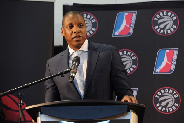 TORONTO, CANADA - JUNE 29:  Masai Ujiri, the General Manager of the Toronto Raptors, attends a press conference announcing the Toronto Raptors new D-League Team the 'Raptors 905' on June 29, 2015 in Toronto, Ontario, Canada at the Hershey Centre. NOTE TO USER: User expressly acknowledges and agrees that, by downloading and or using this Photograph, user is consenting to the terms and conditions of the Getty Images License Agreement.  Mandatory Copyright Notice: Copyright 2015 NBAE (Photo by Ron Turenne/NBAE via Getty Images)