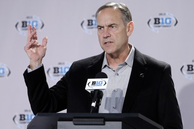 Michigan State head coach Mark Dantonio responds to a question during a news conference for the Big Ten Conference championship NCAA college football game Friday, Dec. 4, 2015, in Indianapolis. Iowa will play Michigan State Saturday for the championship. (AP Photo/Darron Cummings) Michigan State head coach Mark Dantonio responds to a question during a news conference for the Big Ten Conference championship NCAA college football game Friday, Dec. 4, 2015, in Indianapolis. Iowa will play Michigan State Saturday for the championship. (AP Photo/Darron Cummings)