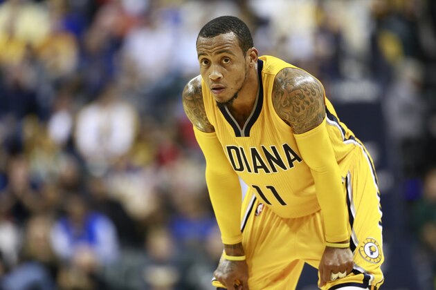 Indiana Pacers guard Monta Ellis waits during a free throw in the second half of an NBA basketball game against the Chicago Bulls, Friday, Nov. 27, 2015, in Indianapolis. Indiana won 104-92. (AP Photo/R Brent Smith)