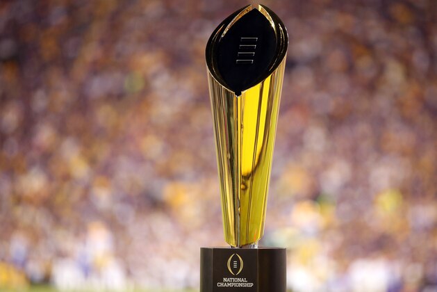 BATON ROUGE, LA - OCTOBER 17:  College Football Playoff National Championship Trophy presented by Dr Pepper is seen at Tiger Stadium on October 17, 2015 in Baton Rouge, Louisiana.  (Photo by Chris Graythen/Getty Images)