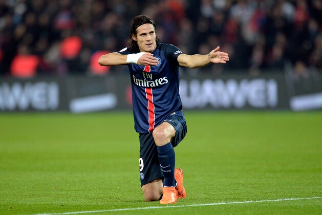 PARIS, FRANCE - OCTOBER 25:  Edinson Cavani of Paris Saint-Germain reacts after scoring the third goal during the Ligue 1 game between Paris Saint-Germain and AS Saint-Etienne at Parc des Princes on October 25, 2015 in Paris, France.  (Photo by Aurelien Meunier/Getty Images)