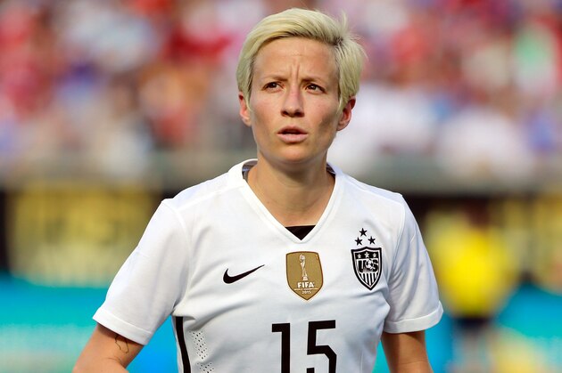 Oct 25, 2015; Orlando, FL, USA; United States midfielder Megan Rapinoe (15) against the Brazil during the second half of an exhibition match in the women's soccer post World Cup tour at Citrus Bowl. United States defeated Brazil 3-1. Mandatory Credit: Kim Klement-USA TODAY Sports