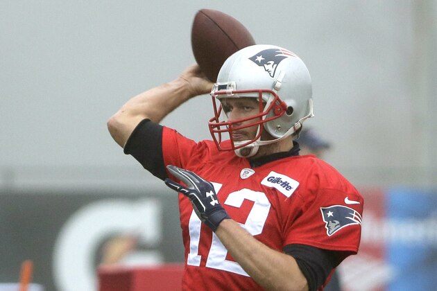 New England Patriots quarterback Tom Brady delivers a pass during an NFL football practice, Wednesday, Dec. 2, 2015, in Foxborough, Mass. The Patriots are to play the Philadelphia Eagles Sunday, Dec. 6 in Foxborough. (AP Photo/Steven Senne)