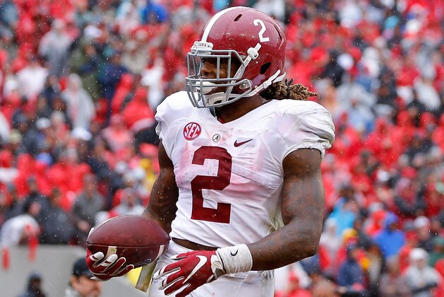 ATHENS, GA - OCTOBER 03:  Derrick Henry #2 of the Alabama Crimson Tide reacts after rushing for a touchdown against the Georgia Bulldogs at Sanford Stadium on October 3, 2015 in Athens, Georgia.  (Photo by Kevin C. Cox/Getty Images)