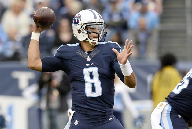 Tennessee Titans quarterback Marcus Mariota passes against the Jacksonville Jaguars in the first half of an NFL football game Sunday, Dec. 6, 2015, in Nashville, Tenn. (AP Photo/Mark Zaleski)
