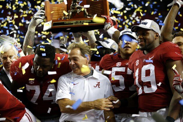 ATLANTA, GA - DECEMBER 5: Head coach Nick Saban of the Alabama Crimson Tide after defeating the Florida Gators 29-15 in the SEC Championship game at the Georgia Dome on December 5, 2015 in Atlanta, Georgia. (Photo by Kevin C. Cox/Getty Images)