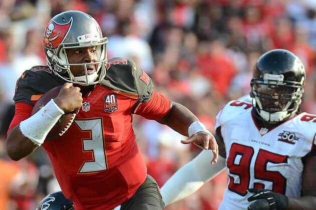 Dec 6, 2015; Tampa, FL, USA; Tampa Bay Buccaneers quarterback Jameis Winston (3) runs the ball in the second half against the Atlanta Falcons at Raymond James Stadium. The Tampa Bay Buccaneers defeated the Atlanta Falcons 23-19. Mandatory Credit: Jonathan Dyer-USA TODAY Sports