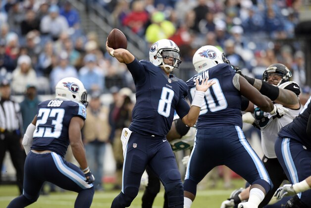 Tennessee Titans quarterback Marcus Mariota (8) passes against the Jacksonville Jaguars in the first half of an NFL football game Sunday, Dec. 6, 2015, in Nashville, Tenn. (AP Photo/Mark Zaleski) Tennessee Titans quarterback Marcus Mariota (8) passes against the Jacksonville Jaguars in the first half of an NFL football game Sunday, Dec. 6, 2015, in Nashville, Tenn. (AP Photo/Mark Zaleski)