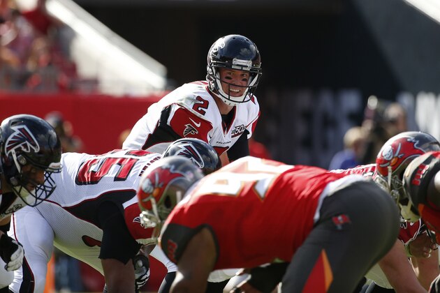 Atlanta Falcons quarterback Matt Ryan (2) against the Tampa Bay Buccaneers during the second quarter of an NFL football game Sunday, Dec. 6, 2015, in Tampa, Fla. (AP Photo/Brian Blanco)