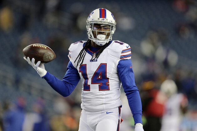Buffalo Bills wide receiver Sammy Watkins warms up before an NFL football game against the New England Patriots, Monday, Nov. 23, 2015, in Foxborough, Mass. (AP Photo/Charles Krupa)