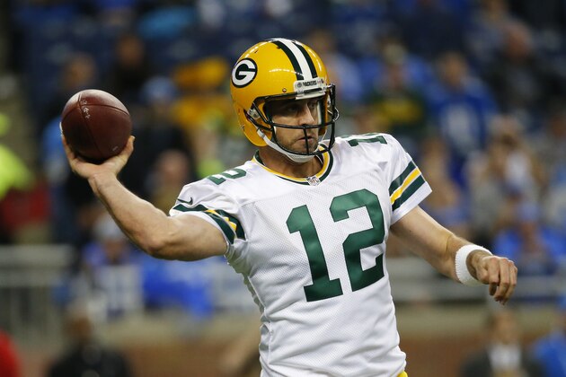 Green Bay Packers quarterback Aaron Rodgers throws during the first half of an NFL football game against the Detroit Lions, Thursday, Dec. 3, 2015, in Detroit. (AP Photo/Paul Sancya)