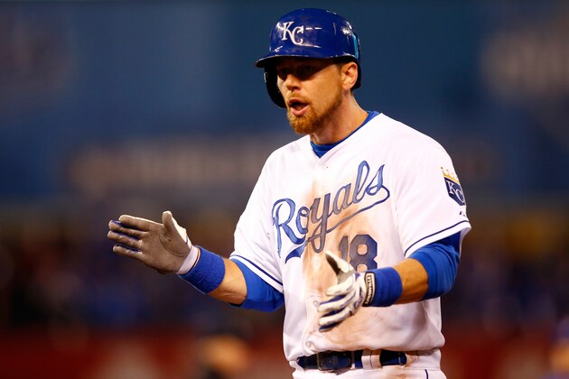 KANSAS CITY, MO - OCTOBER 27:  Ben Zobrist #18 of the Kansas City Royals reacts in the fourteenth inning against the New York Mets during Game One of the 2015 World Series at Kauffman Stadium on October 27, 2015 in Kansas City, Missouri.  (Photo by Jamie Squire/Getty Images)