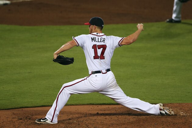 Atlanta Braves starting pitcher Shelby Miller (17) works against the Miami Marlins in the fourth inning of a baseball game Monday, Aug. 31, 2015, in Atlanta. (AP Photo/John Bazemore)