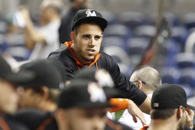 Miami Marlins pitcher Jose Fernandez stands in the dugout before the Marlins met the Philadelphia Phillies in  a baseball game in Miami, Tuesday, Sept. 22, 2015. The Phillies won the game 6-2. (AP Photo/Joe Skipper)
