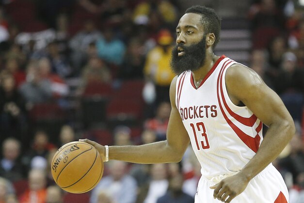 Dec 5, 2015; Houston, TX, USA;  Houston Rockets guard James Harden (13) dribbles against the Sacramento Kings in the second quarter at Toyota Center. Mandatory Credit: Thomas B. Shea-USA TODAY Sports