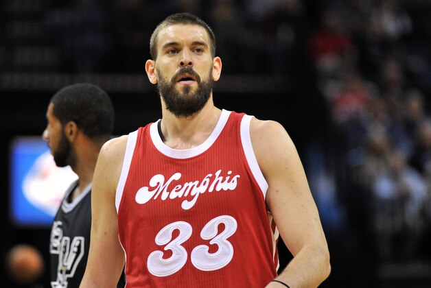Memphis Grizzlies center Marc Gasol (33) plays in the first half of an NBA basketball game Thursday, Dec. 3, 2015, in Memphis, Tenn. (AP Photo/Brandon Dill)