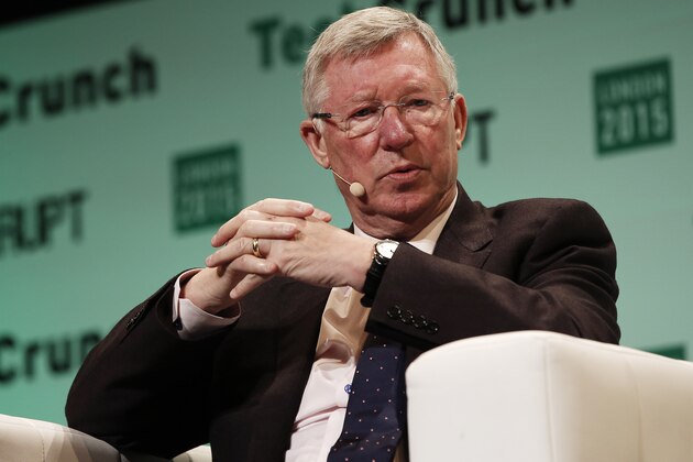 LONDON, ENGLAND - DECEMBER 07:  Sir Alex Ferguson in converstaion with Sir Michael Moritz, Co-authors of Leading: Learning from Life and My Years at Manchester United during TechCrunch Disrupt London 2015 - Day 1 at Copper Box Arena on December 7, 2015 in London, England.  (Photo by John Phillips/Getty Images for TechCrunch)