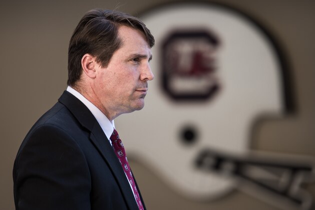 New South Carolina NCAA college head football coach Will Muschamp stands in the tunnel at Williams Brice Stadium Monday, Dec.  7, 2015, in Columbia, S.C. Muschamp was officially introduced today as the new coach of the Gamecocks.  (AP Photo/Sean Rayford)