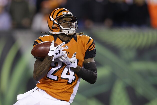 Cincinnati Bengals cornerback Adam Jones (24) in the first half of an NFL football game against the Houston Texans in Cincinnati, Monday, Nov. 16, 2015. (AP Photo/Michael Conroy)