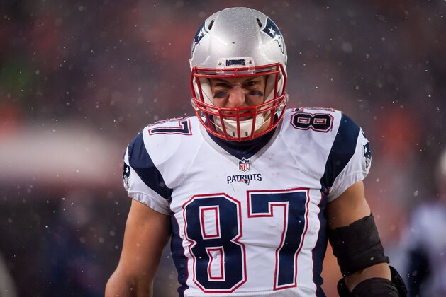DENVER, CO - NOVEMBER 29: Tight end Rob Gronkowski #87 of the New England Patriots stands on the sideline before the start of the second half of a game against the Denver Broncos at Sports Authority Field at Mile High on November 29, 2015 in Denver, Colorado. The Broncos beat the Patriots 30-24 in overtime. (Photo by Dustin Bradford/Getty Images)