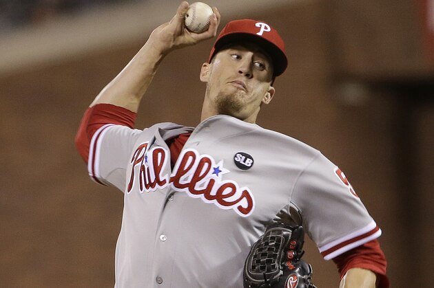Philadelphia Phillies pitcher Ken Giles against the San Francisco Giants during a baseball game in San Francisco, Saturday, July 11, 2015. (AP Photo/Jeff Chiu)