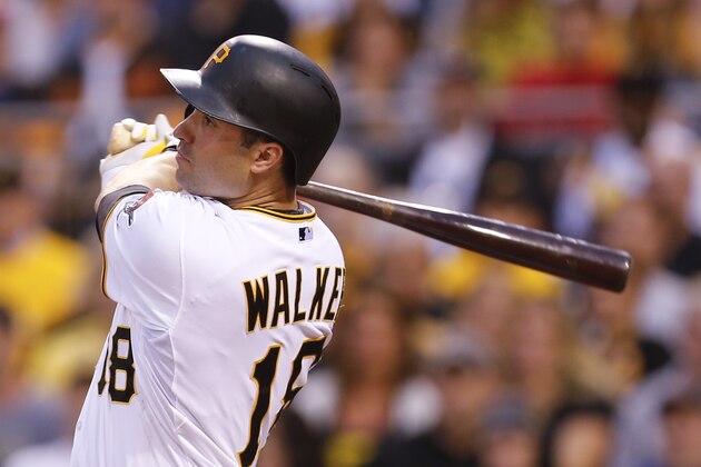 Pittsburgh Pirates' Neil Walker watches the flight of the ball after hitting a 2-run home run against the St. Louis Cardinals in the fourth inning of a baseball game, Friday, July 10, 2015, in Pittsburgh. (AP Photo/Keith Srakocic)