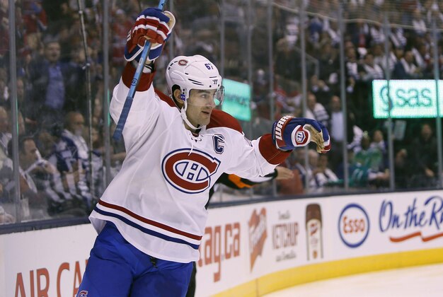 Oct 7, 2015; Toronto, Ontario, CAN; Montreal Canadiens forward Max Pacioretty (67) celebrates his goal against the Toronto Maple Leafs during the first period at the Air Canada Centre. Mandatory Credit: John E. Sokolowski-USA TODAY Sports