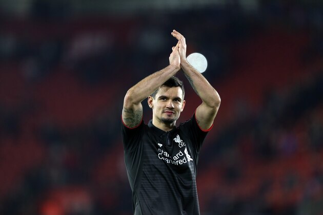 SOUTHAMPTON, ENGLAND - DECEMBER 02: Dejan Lovren of Liverpool applauds during the Capital One Cup Quarter Final between Southampton and Liverpool at St Mary's Stadium on December 2, 2015 in Southampton, England. (Photo by Catherine Ivill - AMA/Getty Images)
