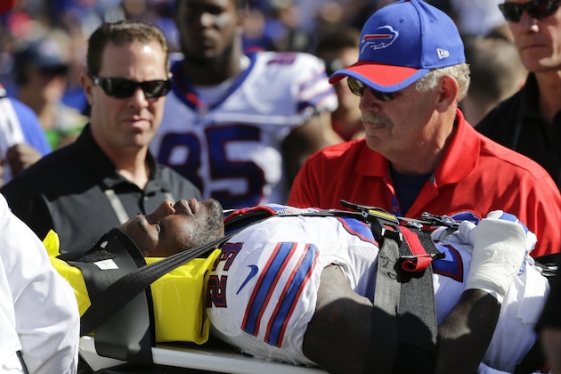 Buffalo Bills free safety Aaron Williams (23) is carted off the field during the second half of an NFL football game against the New England Patriots Sunday, Sept. 20, 2015, in Orchard Park, N.Y. (AP Photo/Bill Wippert) Buffalo Bills free safety Aaron Williams (23) is carted off the field during the second half of an NFL football game against the New England Patriots Sunday, Sept. 20, 2015, in Orchard Park, N.Y. (AP Photo/Bill Wippert)