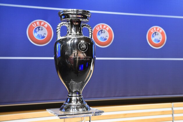 The Euro 2016 trophy is pictured during the UEFA Euro 2016 play-off draw ceremony on October 18, 2015 in Nyon, Switzerland. The Euro 2016 will run in France from June 10 to July 10, 2016.  AFP PHOTO / ALAIN GROSCLAUDE        (Photo credit should read ALAIN GROSCLAUDE/AFP/Getty Images)