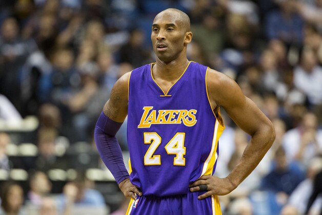 Dec 9, 2015; Minneapolis, MN, USA; Los Angeles Lakers forward Kobe Bryant (24) looks on during the first half against the Minnesota Timberwolves at Target Center. Mandatory Credit: Jesse Johnson-USA TODAY Sports