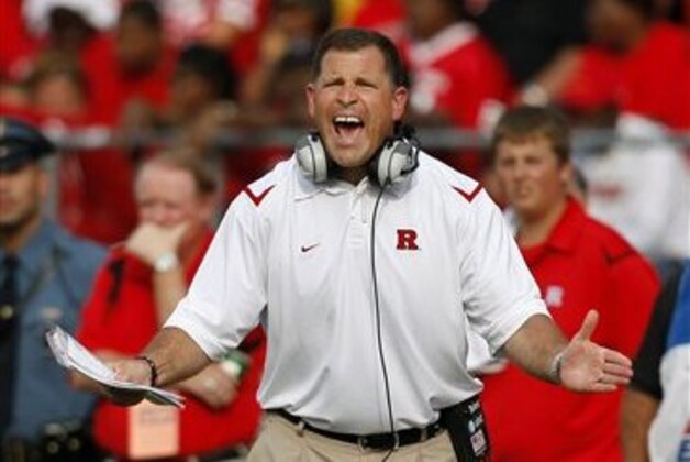 FILE - In this Sept. 7, 2009 file photo, Rutgers coach Greg Schiano reacts to play during the first half of an NCAA college football game against Cincinnati, in Piscataway, N.J. A person familiar with the negotiations says the Tampa Bay Buccaneers are in talks with Schiano to become the team's next coach. The 46-year-old Schiano has been with the Scarlet Knights for 11 seasons, taking them from college football laughingstock to a program that has had winning records in six of the last seven years.  (AP Photo/Mel Evans, file)