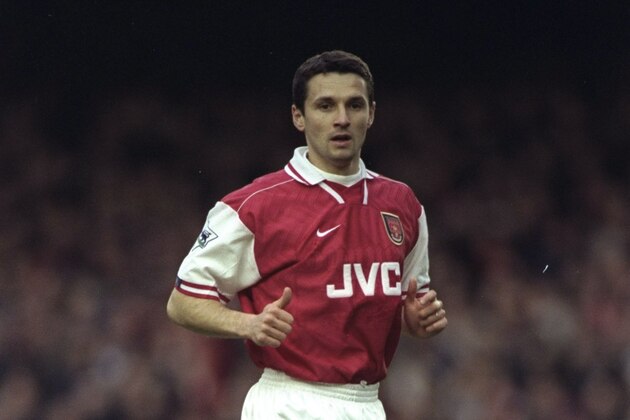 24 Feb 1997:  Remi Garde of Arsenal keeps an eye on the ball during an FA Carling Premiership match against Wimbledon at Highbury Stadium in London. Wimbledon won the match 1-0. \ Mandatory Credit: Stu  Forster/Allsport