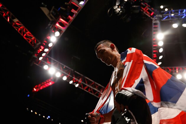 LAS VEGAS, NV - DECEMBER 12: Max Holloway leaves the Octagon after defeating Jeremy Stephens in their featherweight bout during the UFC 194 event inside MGM Grand Garden Arena on December 12, 2015 in Las Vegas, Nevada.  (Photo by Christian Petersen/Zuffa LLC/Zuffa LLC via Getty Images)